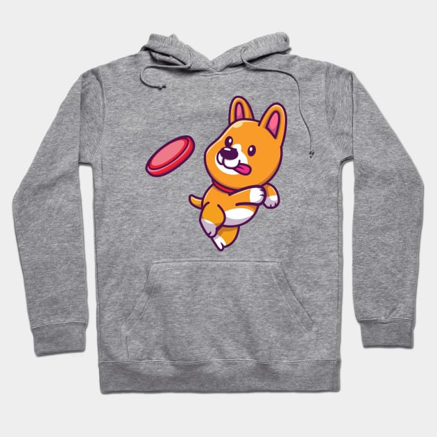 Cute Corgi Playing Frisbee Hoodie by Catalyst Labs